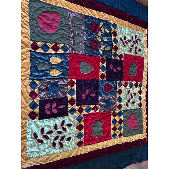 Queen sized Quilted comforter satin felt velvet one side cotton artsy witchy - Picture 3 of 11